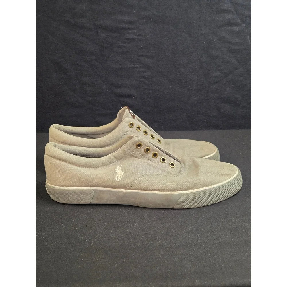 Polo Ralph Lauren Forestmont II Tan Canvas Laceless Sneakers Mens 10.5D